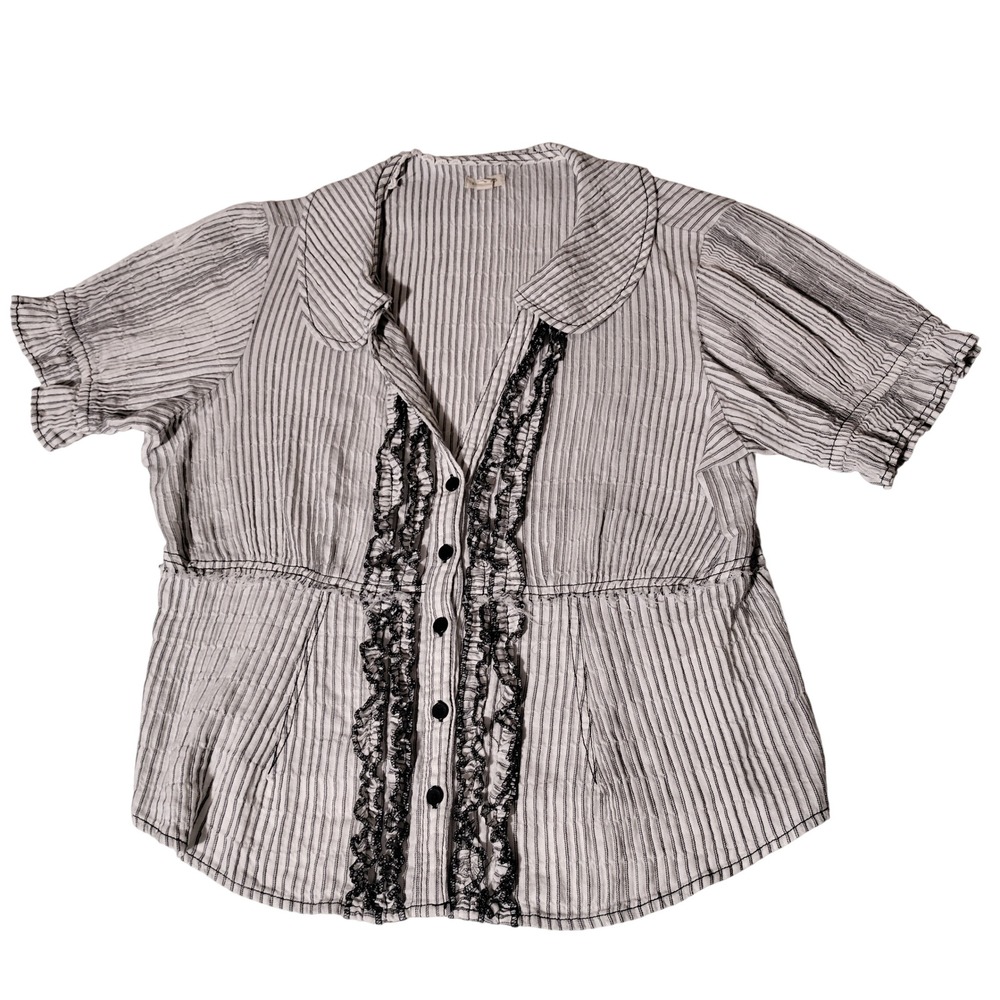 Pilcro Anthropologie Striped Ruffle Empire Waist Top Peter Pan Collar Large